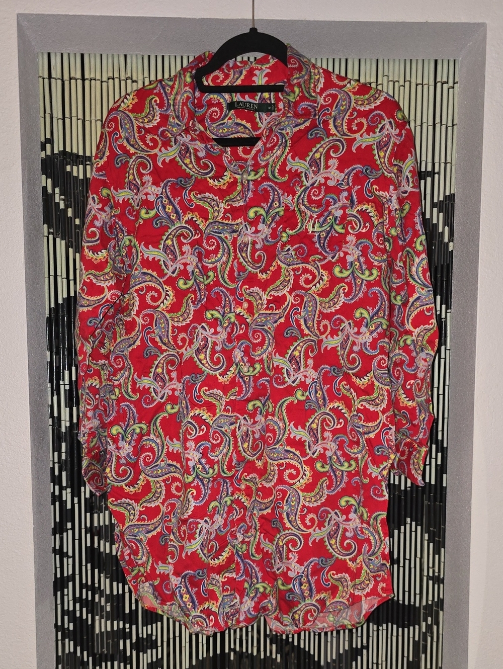 Lauren Ralph Lauren Red Paisley Button-Down Sleep Shirt Size M